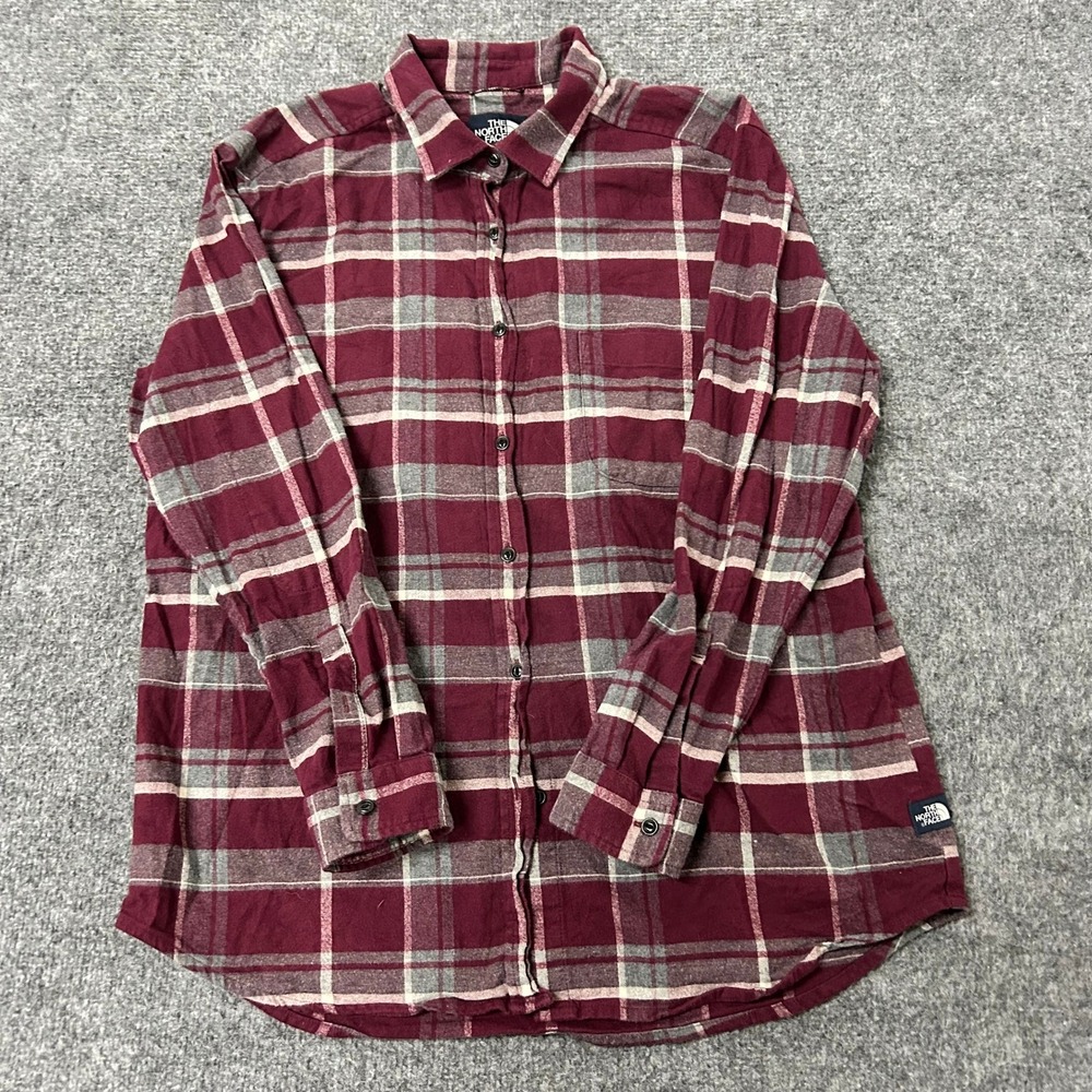The North Face Flannel Womens Size L Burgundy Plaid Long Sleeve Button Down